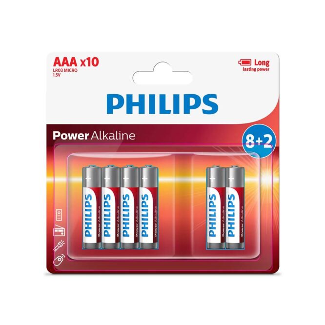 Philips Power Alkaline Battery AAA 1.5V Promo Pack - 8+2 Micro Batteries