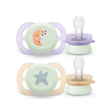 Philips Avent Ultra Start Nighttime Soothers (0-2m) for Girl, 2 Pcs