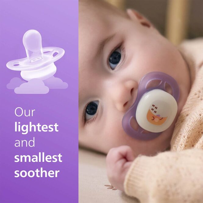 Philips Avent Ultra Start Nighttime Soothers (0-2m) for Girl, 2 Pcs