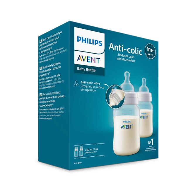Philips Avent Anti-Colic Plastic Bottles Set (1m+) 260ml - 2 Pcs