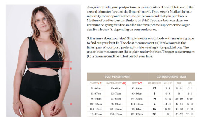 Bare Mum Postpartum Size Guide