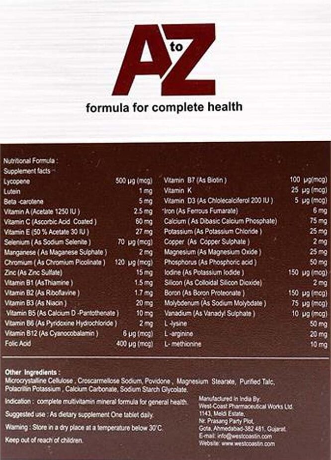 A to Z Multivitamin (for Complete Health) 30 Tablets