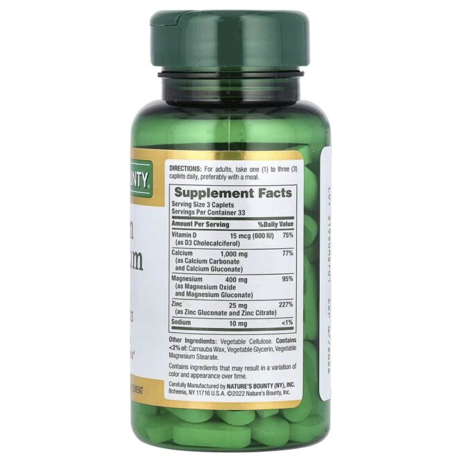 Natures Bounty Calcium, Magnesium, Zinc with Vitamin D3 (Reduce Risk of Osteoporosis) 100 Coated Caplets