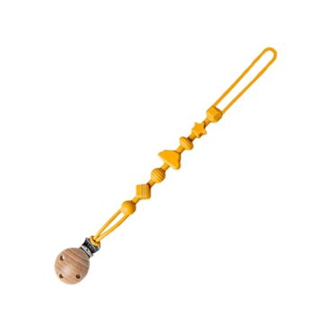Ninoo Silicone Pacifier Clip (Wooden) Yellow