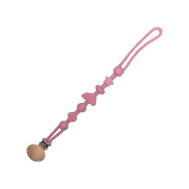 Ninoo Silicone Pacifier Clip (Wooden) Dark Pink