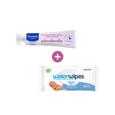 Mustela Baby 123 Vitamin Barrier Cream 100ml with 60 WaterWipes Baby Wipes Bundle