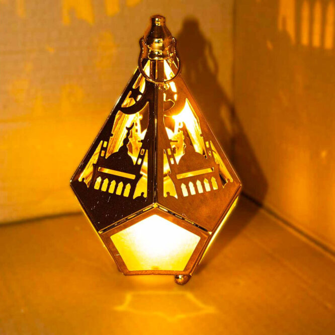 Ramadan Gold Pyramid Battery LED Lantern 15cm - Gold
