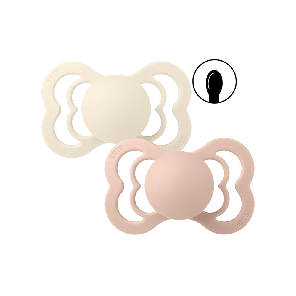Bibs Supreme Symmetrical Silicone Pacifiers Size 2 (6m+) Ivory/Blush
