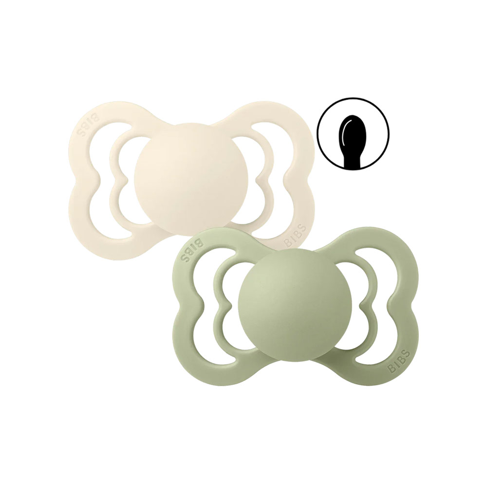 Bibs Supreme Symmetrical Silicone Pacifiers Size 2 (6m+) Ivory/Sage