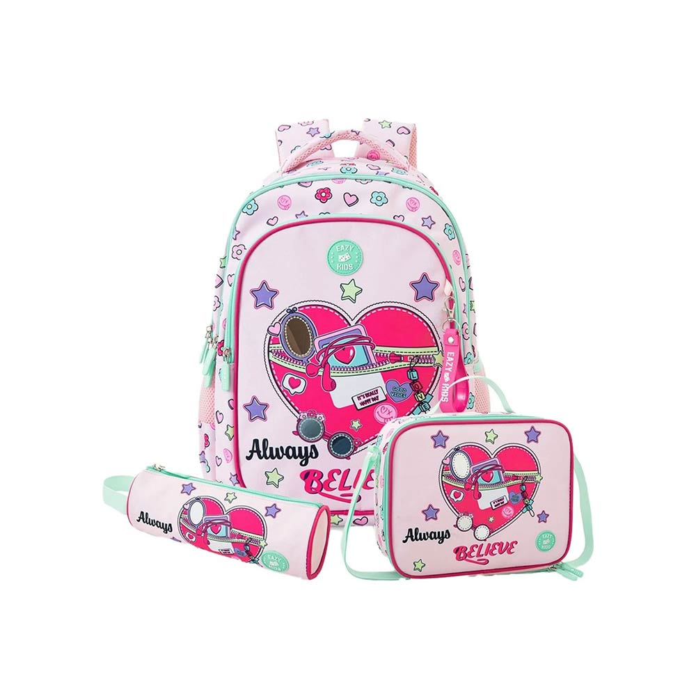 Eazy Kids School Backpack Set of 3 - Always Believe Pink