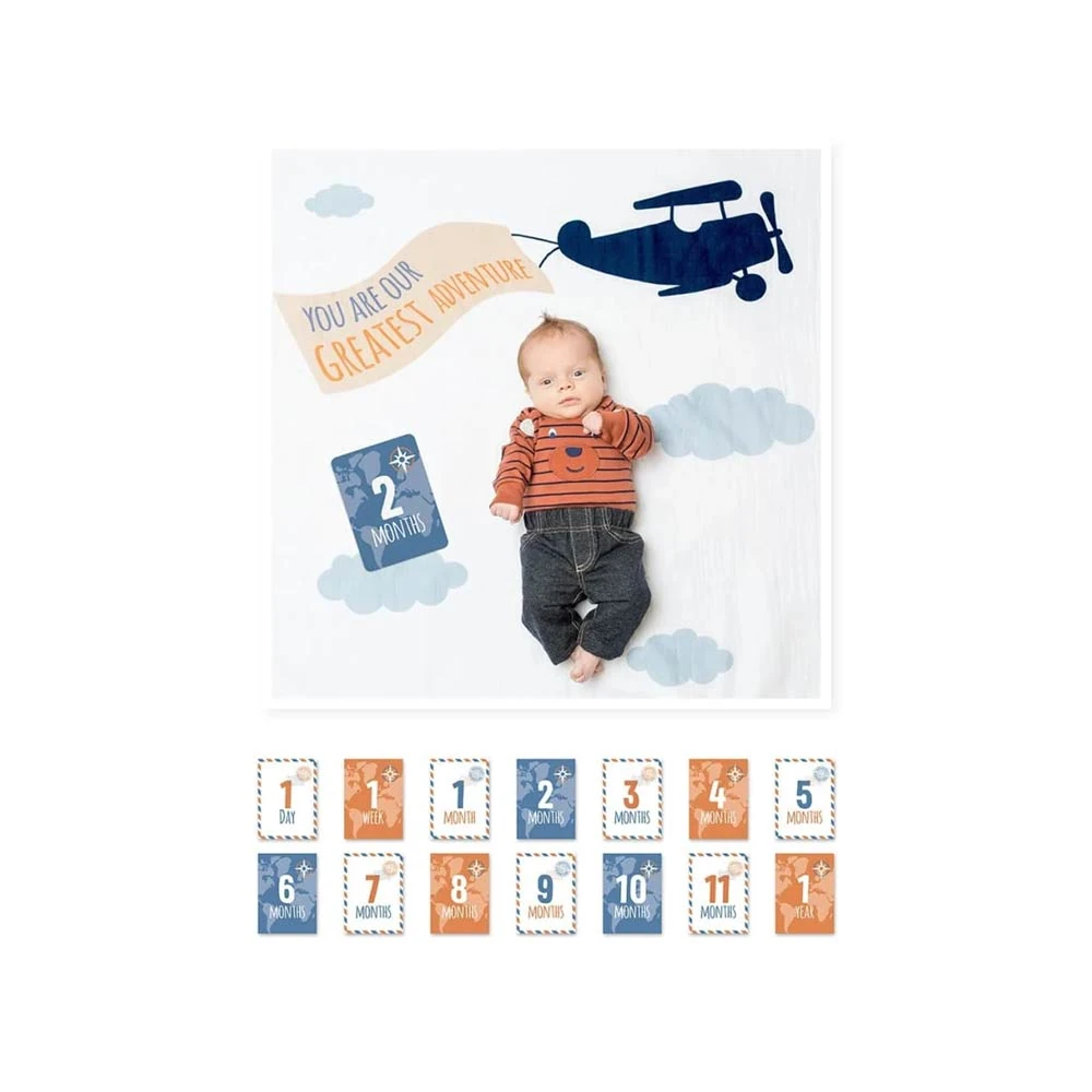 Lulujo Baby's First Year Milestone Blanket & Cards Set - Greatest Adventure