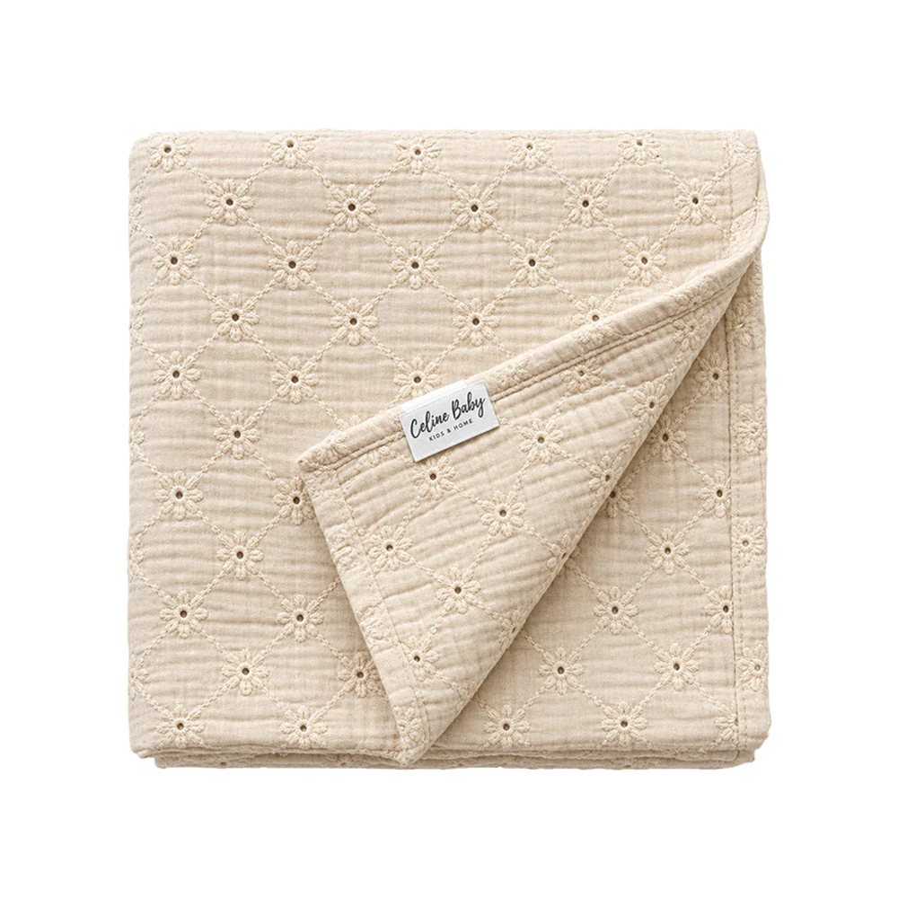 Caline Baby 2-Layer Embroidered Muslin | Daisy, Beige